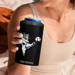 Vintage Sketch Soccer Cat Graphic 4 in 1 Can Cooler Tumbler Kitten Kicking Football Sports Lover