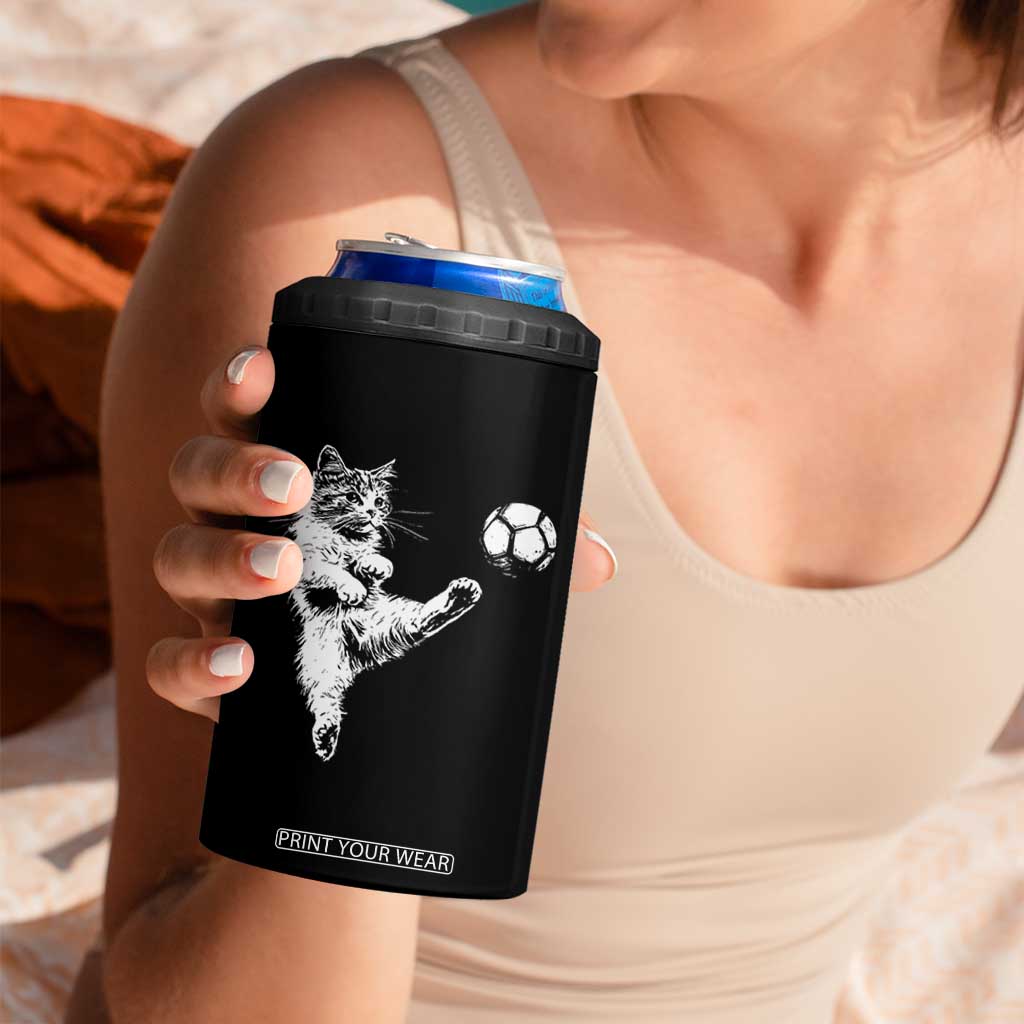 Vintage Sketch Soccer Cat Graphic 4 in 1 Can Cooler Tumbler Kitten Kicking Football Sports Lover