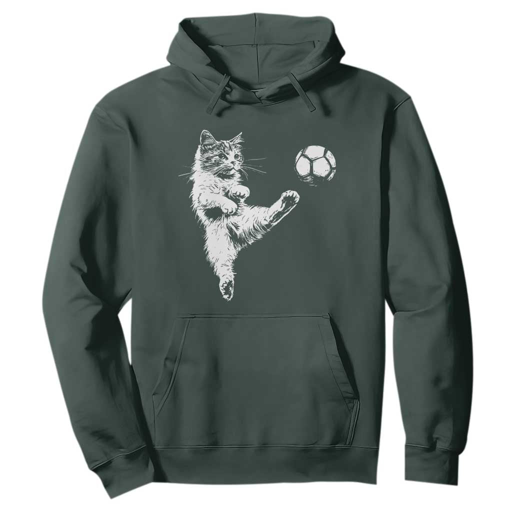 Vintage Sketch Soccer Cat Graphic Hoodie Kitten Kicking Football Sports Lover TS02 Dark Forest Green Print Your Wear