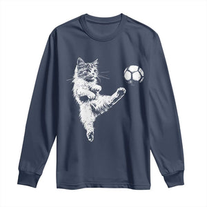 Vintage Sketch Soccer Cat Graphic Long Sleeve Shirt Kitten Kicking Football Sports Lover TS02 Navy Print Your Wear