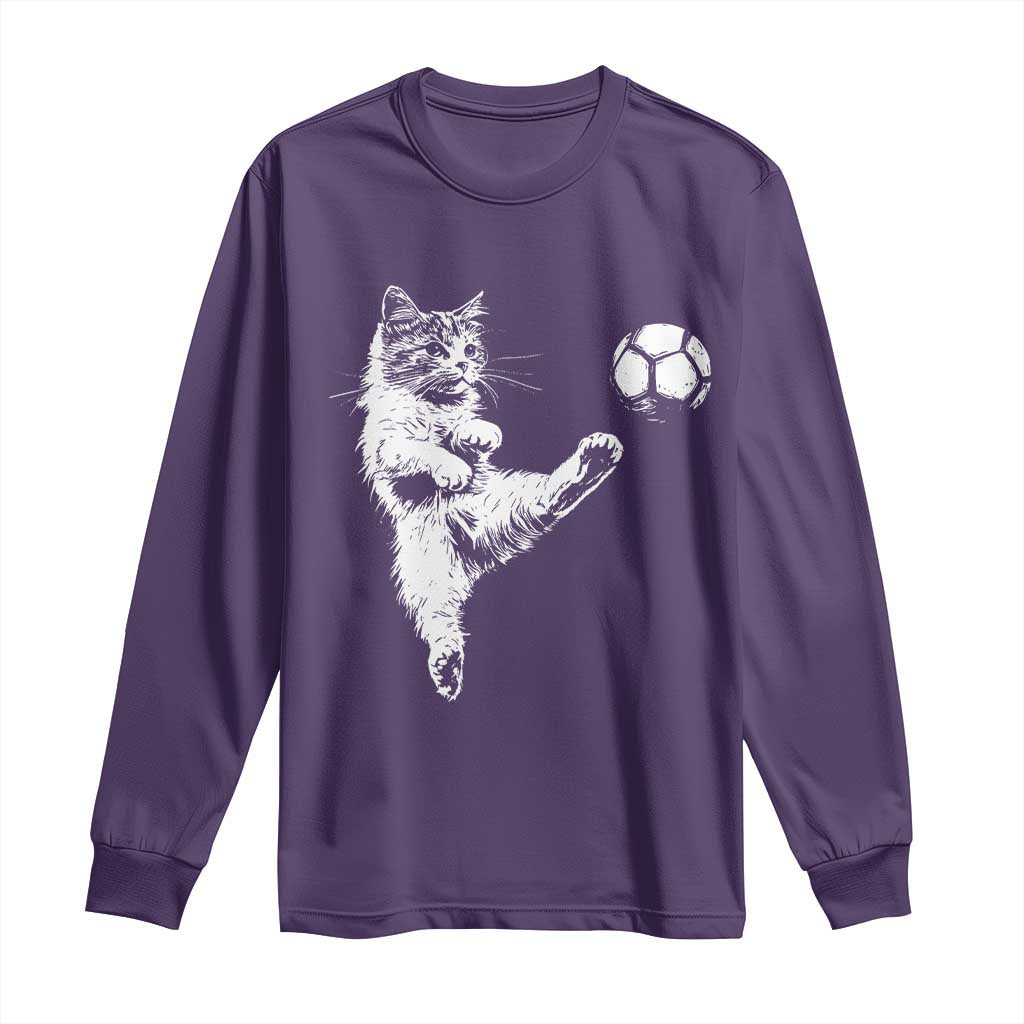 Vintage Sketch Soccer Cat Graphic Long Sleeve Shirt Kitten Kicking Football Sports Lover TS02 Purple Print Your Wear