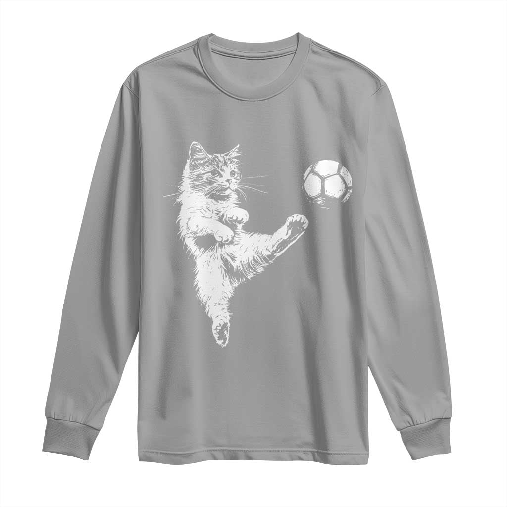 Vintage Sketch Soccer Cat Graphic Long Sleeve Shirt Kitten Kicking Football Sports Lover TS02 Sport Gray Print Your Wear
