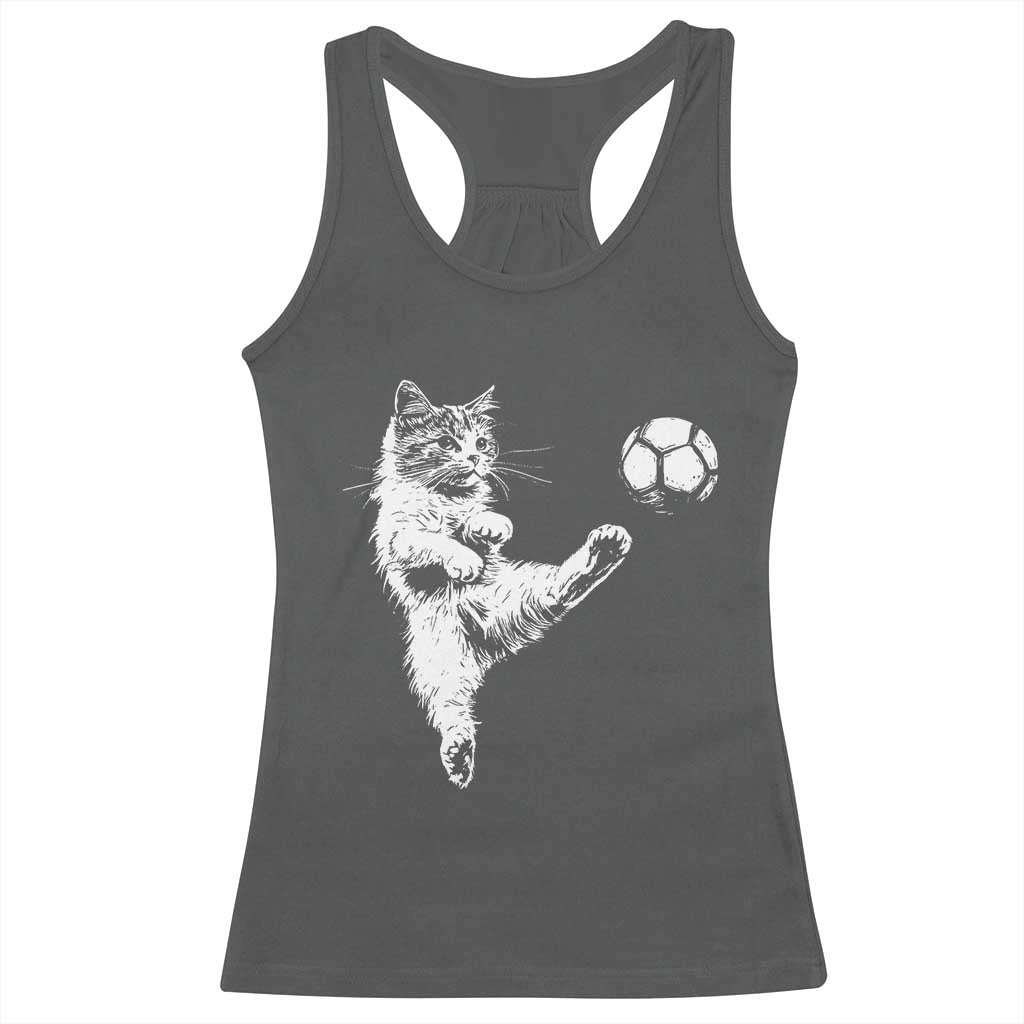 Vintage Sketch Soccer Cat Graphic Racerback Tank Top Kitten Kicking Football Sports Lover TS02 Dark Heather Print Your Wear
