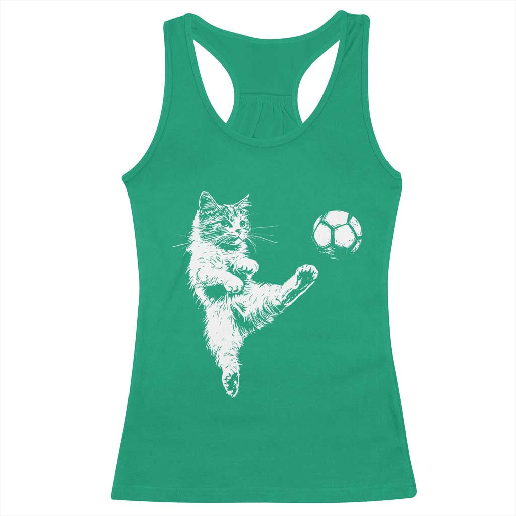 Vintage Sketch Soccer Cat Graphic Racerback Tank Top Kitten Kicking Football Sports Lover TS02 Irish Green Print Your Wear