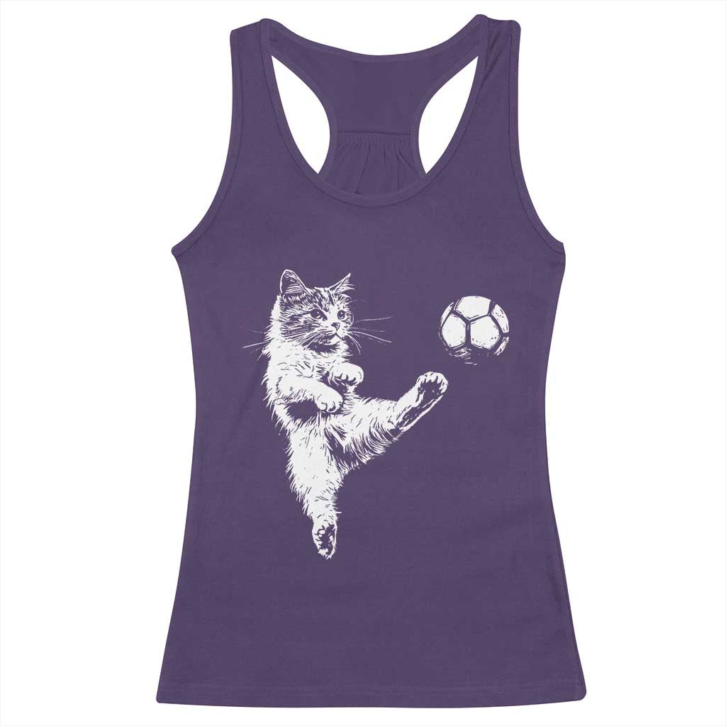 Vintage Sketch Soccer Cat Graphic Racerback Tank Top Kitten Kicking Football Sports Lover TS02 Purple Print Your Wear
