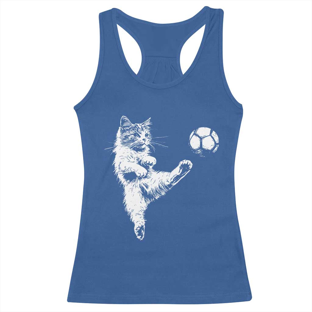 Vintage Sketch Soccer Cat Graphic Racerback Tank Top Kitten Kicking Football Sports Lover TS02 Royal Blue Print Your Wear