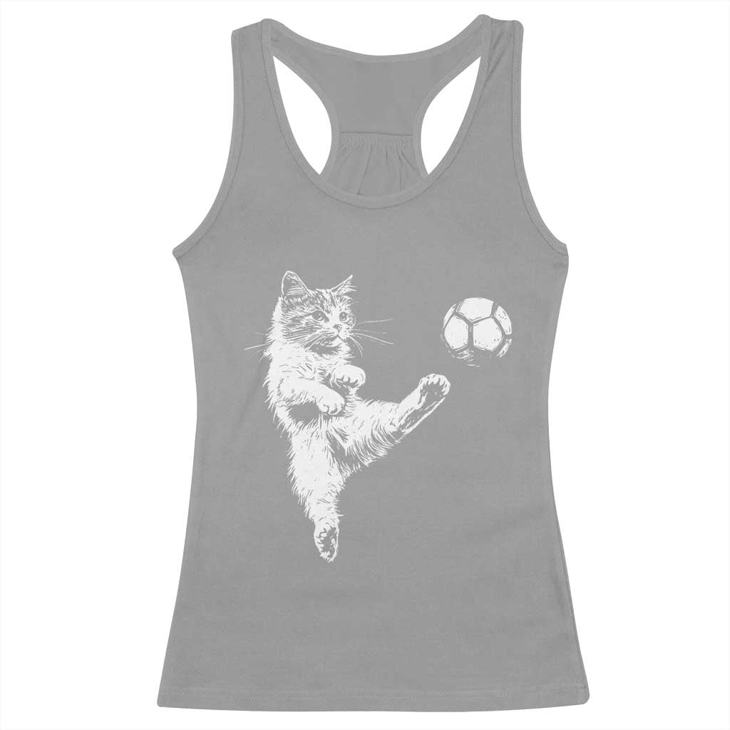 Vintage Sketch Soccer Cat Graphic Racerback Tank Top Kitten Kicking Football Sports Lover TS02 Sport Gray Print Your Wear