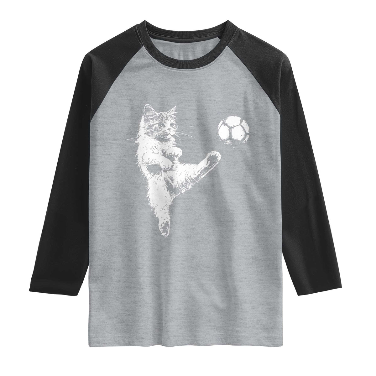 Vintage Sketch Soccer Cat Graphic Raglan Shirt Kitten Kicking Football Sports Lover TS02 Heather Gray Black Print Your Wear