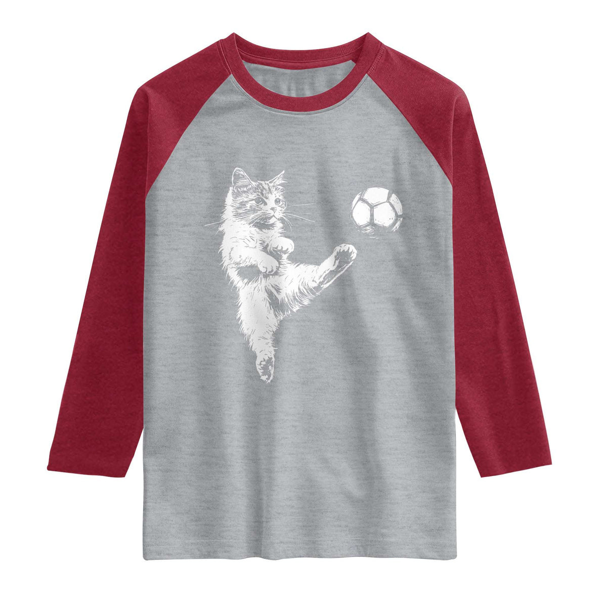 Vintage Sketch Soccer Cat Graphic Raglan Shirt Kitten Kicking Football Sports Lover TS02 Heather Gray Heather Red Print Your Wear