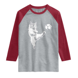 Vintage Sketch Soccer Cat Graphic Raglan Shirt Kitten Kicking Football Sports Lover TS02 Heather Gray Heather Red Print Your Wear