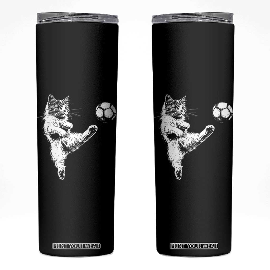 Vintage Sketch Soccer Cat Graphic Skinny Tumbler Kitten Kicking Football Sports Lover TS02 Black Print Your Wear