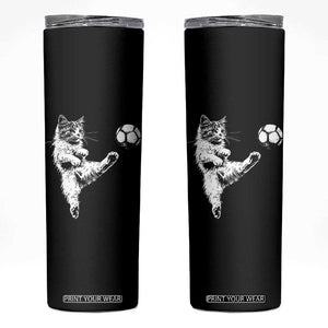 Vintage Sketch Soccer Cat Graphic Skinny Tumbler Kitten Kicking Football Sports Lover TS02 Black Print Your Wear