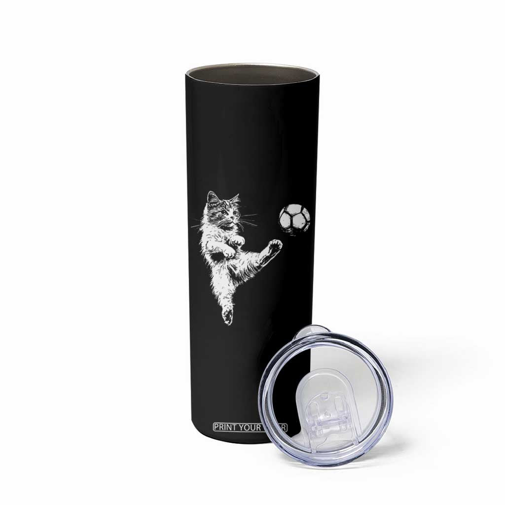 Vintage Sketch Soccer Cat Graphic Skinny Tumbler Kitten Kicking Football Sports Lover TS02 Print Your Wear