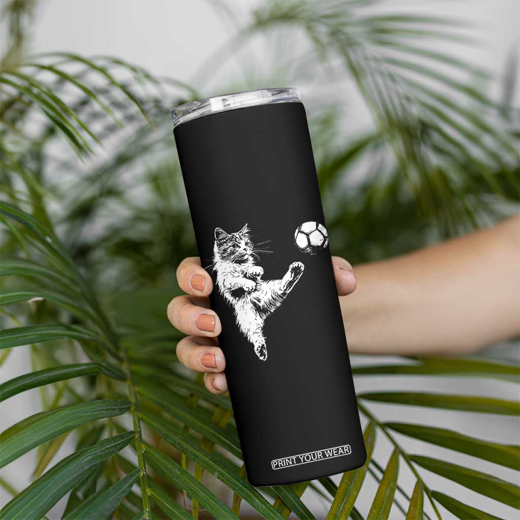 Vintage Sketch Soccer Cat Graphic Skinny Tumbler Kitten Kicking Football Sports Lover TS02 Print Your Wear