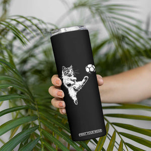 Vintage Sketch Soccer Cat Graphic Skinny Tumbler Kitten Kicking Football Sports Lover TS02 Print Your Wear