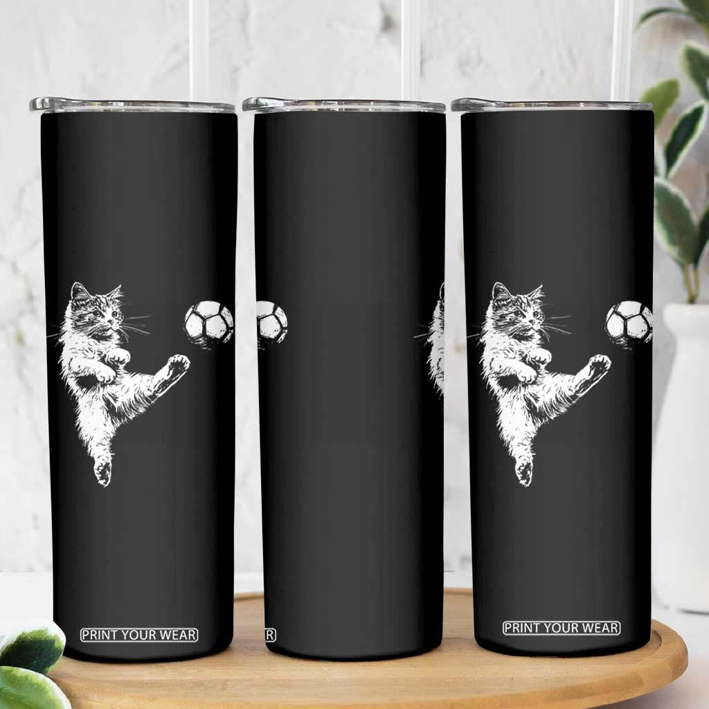 Vintage Sketch Soccer Cat Graphic Skinny Tumbler Kitten Kicking Football Sports Lover TS02 Print Your Wear
