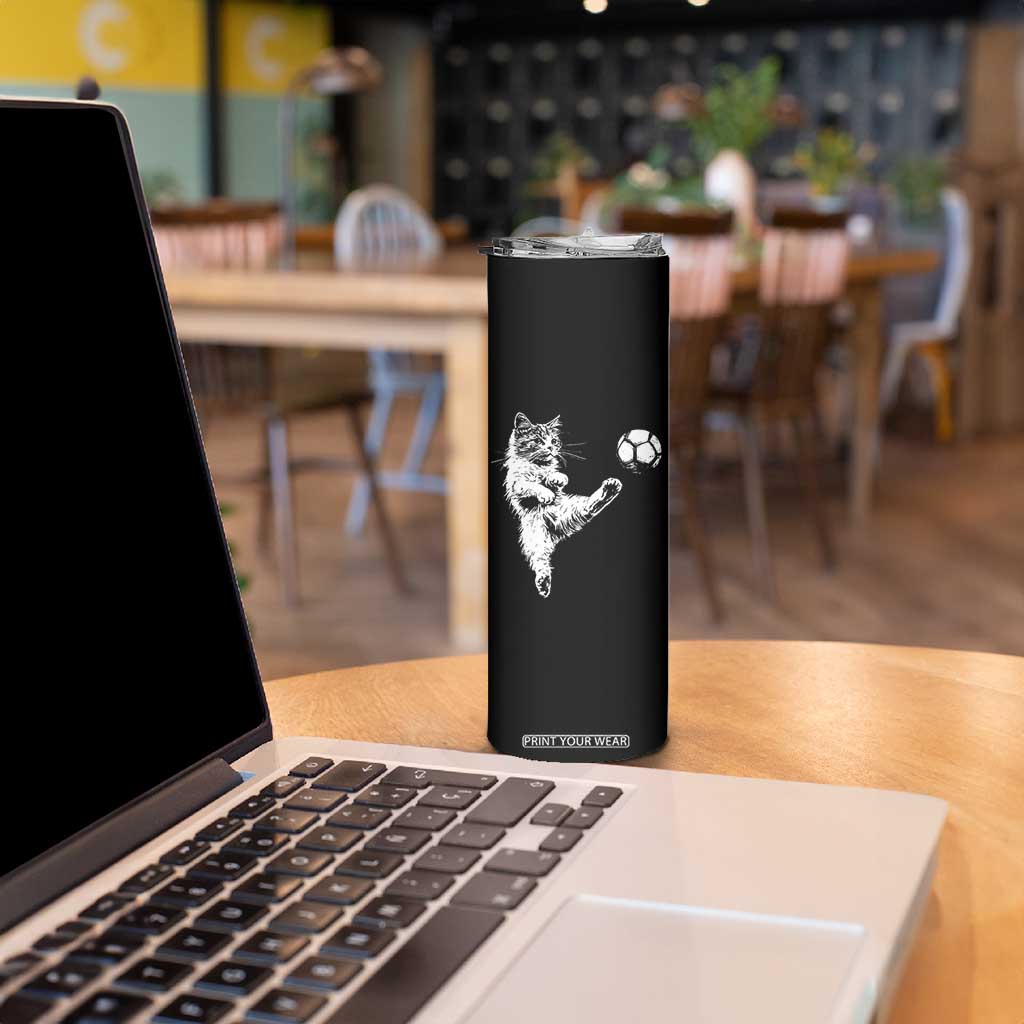Vintage Sketch Soccer Cat Graphic Skinny Tumbler Kitten Kicking Football Sports Lover TS02 Print Your Wear