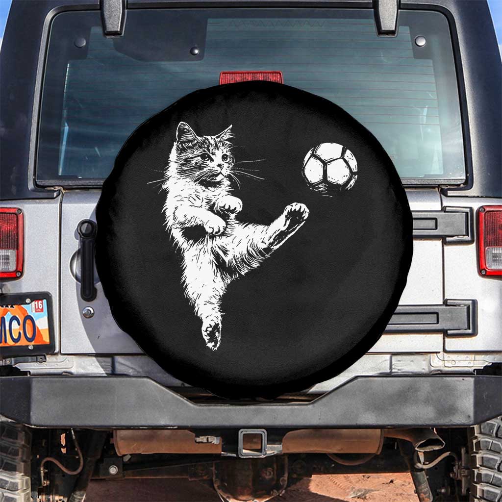 Vintage Sketch Soccer Cat Graphic Spare Tire Cover Kitten Kicking Football Sports Lover TS02 No hole Black Print Your Wear