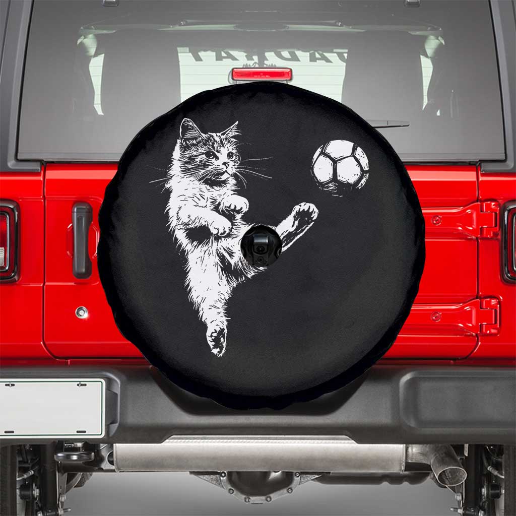 Vintage Sketch Soccer Cat Graphic Spare Tire Cover Kitten Kicking Football Sports Lover TS02 Black Print Your Wear