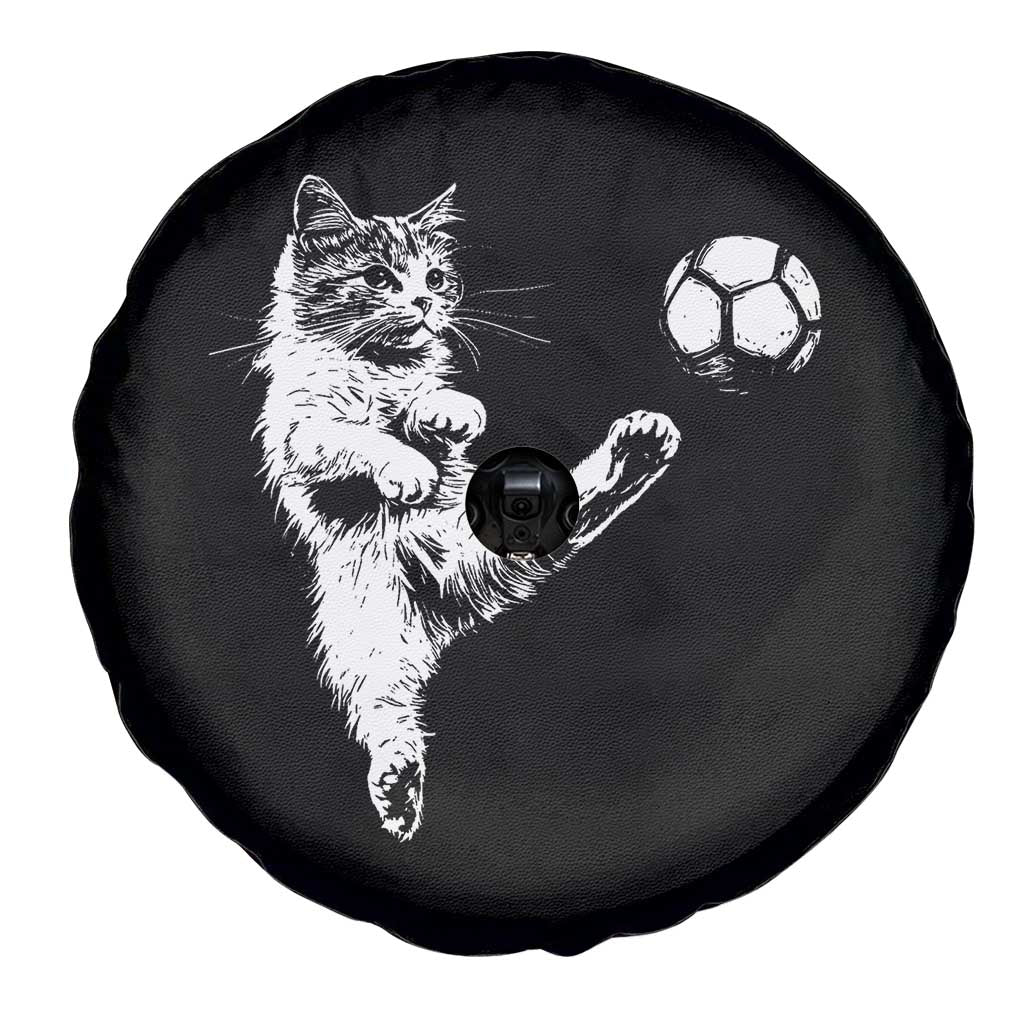 Vintage Sketch Soccer Cat Graphic Spare Tire Cover Kitten Kicking Football Sports Lover TS02 Print Your Wear