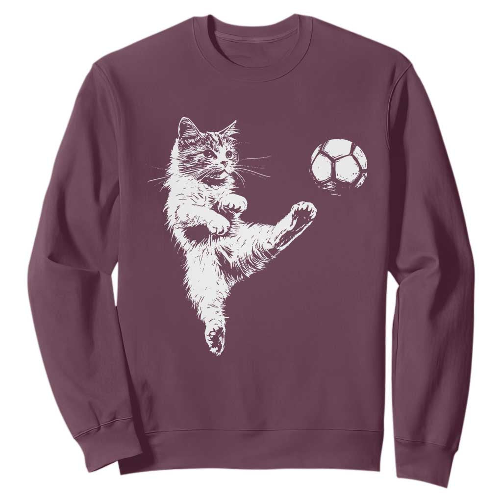 Vintage Sketch Soccer Cat Graphic Sweatshirt Kitten Kicking Football Sports Lover