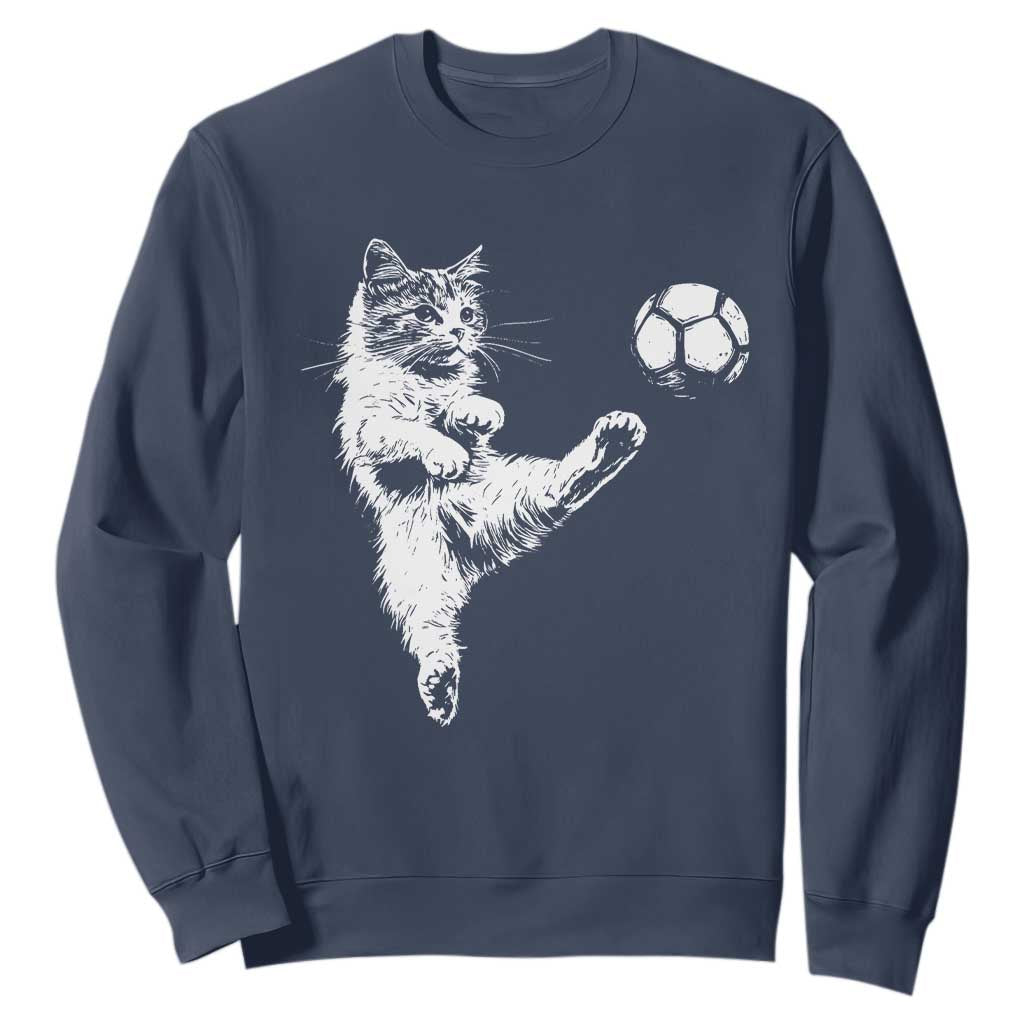 Vintage Sketch Soccer Cat Graphic Sweatshirt Kitten Kicking Football Sports Lover