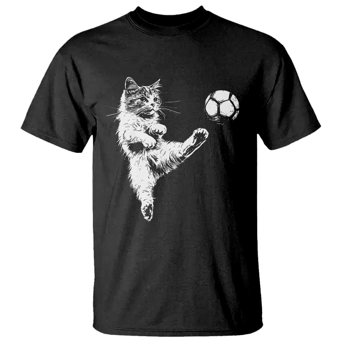 Vintage Sketch Soccer Cat Graphic T Shirt Kitten Kicking Football Sports Lover