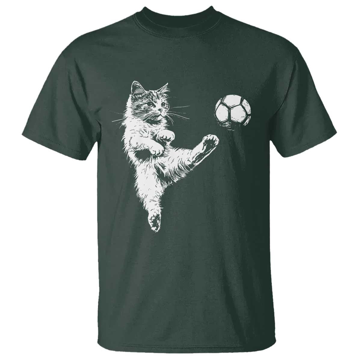Vintage Sketch Soccer Cat Graphic T Shirt Kitten Kicking Football Sports Lover TS02 Dark Forest Green Print Your Wear