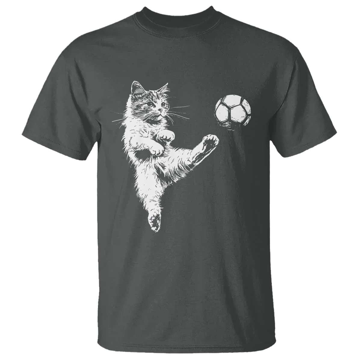Vintage Sketch Soccer Cat Graphic T Shirt Kitten Kicking Football Sports Lover TS02 Dark Heather Print Your Wear