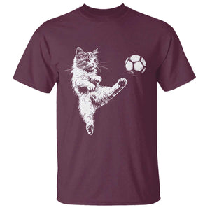 Vintage Sketch Soccer Cat Graphic T Shirt Kitten Kicking Football Sports Lover TS02 Maroon Print Your Wear