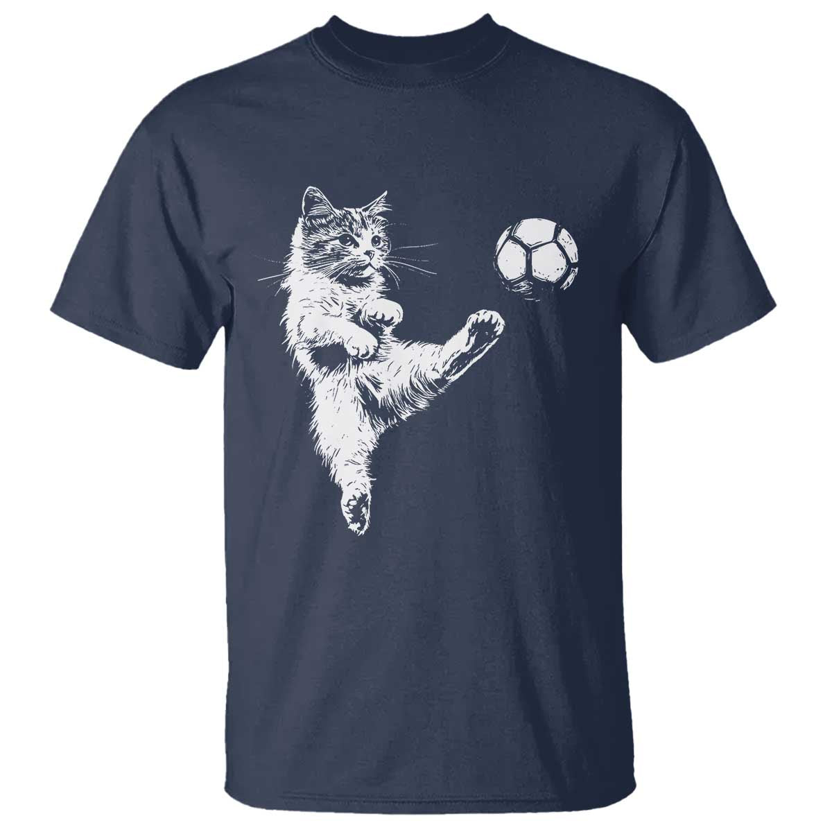 Vintage Sketch Soccer Cat Graphic T Shirt Kitten Kicking Football Sports Lover TS02 Navy Print Your Wear