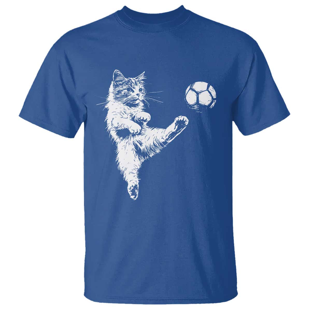 Vintage Sketch Soccer Cat Graphic T Shirt Kitten Kicking Football Sports Lover TS02 Royal Blue Print Your Wear