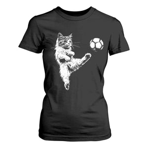 Vintage Sketch Soccer Cat Graphic T Shirt For Women Kitten Kicking Football Sports Lover