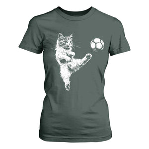 Vintage Sketch Soccer Cat Graphic T Shirt For Women Kitten Kicking Football Sports Lover