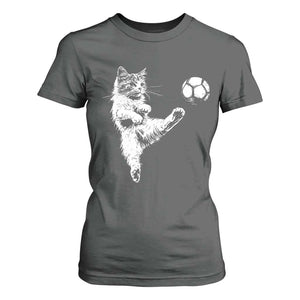 Vintage Sketch Soccer Cat Graphic T Shirt For Women Kitten Kicking Football Sports Lover