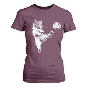Vintage Sketch Soccer Cat Graphic T Shirt For Women Kitten Kicking Football Sports Lover
