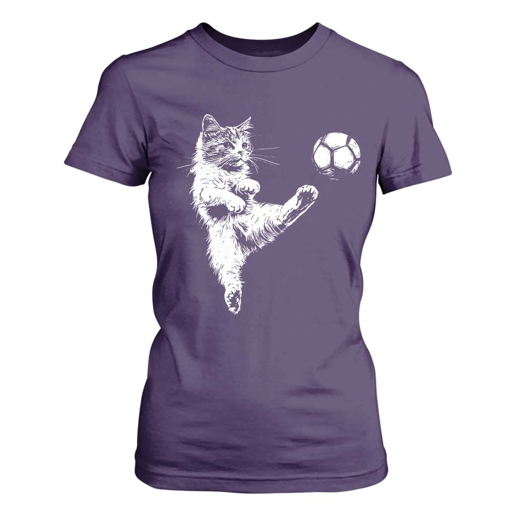 Vintage Sketch Soccer Cat Graphic T Shirt For Women Kitten Kicking Football Sports Lover