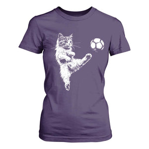 Vintage Sketch Soccer Cat Graphic T Shirt For Women Kitten Kicking Football Sports Lover
