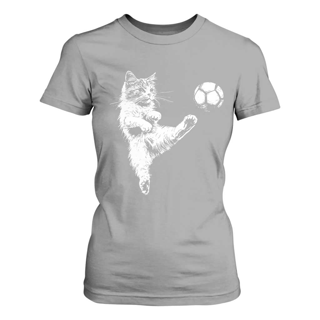 Vintage Sketch Soccer Cat Graphic T Shirt For Women Kitten Kicking Football Sports Lover