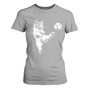 Vintage Sketch Soccer Cat Graphic T Shirt For Women Kitten Kicking Football Sports Lover