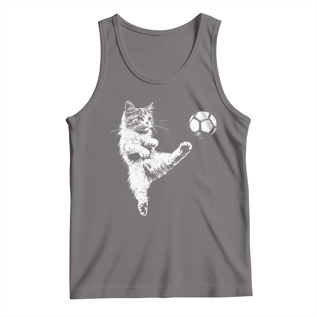 Vintage Sketch Soccer Cat Graphic Tank Top Kitten Kicking Football Sports Lover TS02 Deep Heather Print Your Wear