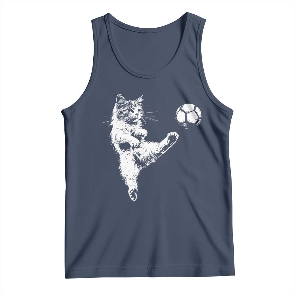 Vintage Sketch Soccer Cat Graphic Tank Top Kitten Kicking Football Sports Lover TS02 Navy Print Your Wear