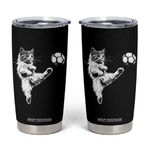 Vintage Sketch Soccer Cat Graphic Tumbler Cup Kitten Kicking Football Sports Lover TS02 Black Print Your Wear