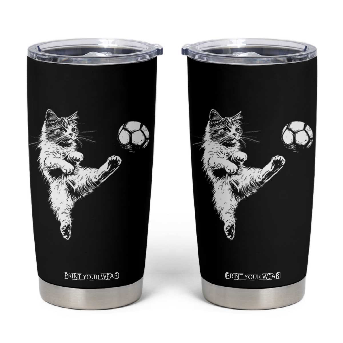 Vintage Sketch Soccer Cat Graphic Tumbler Cup Kitten Kicking Football Sports Lover TS02 Black Print Your Wear