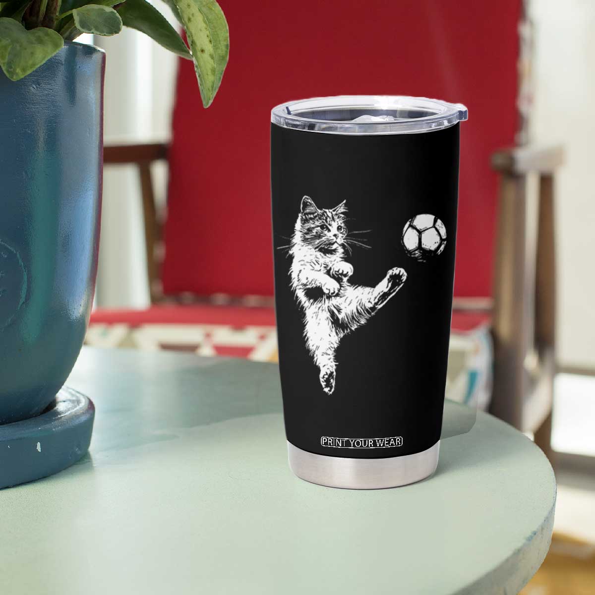 Vintage Sketch Soccer Cat Graphic Tumbler Cup Kitten Kicking Football Sports Lover TS02 Print Your Wear