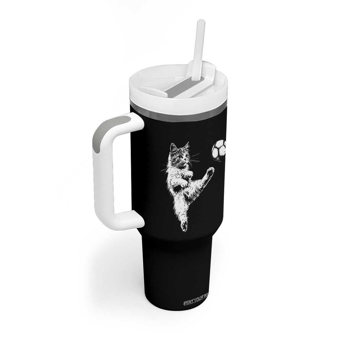 Vintage Sketch Soccer Cat Graphic Tumbler With Handle Kitten Kicking Football Sports Lover TS02 Print Your Wear