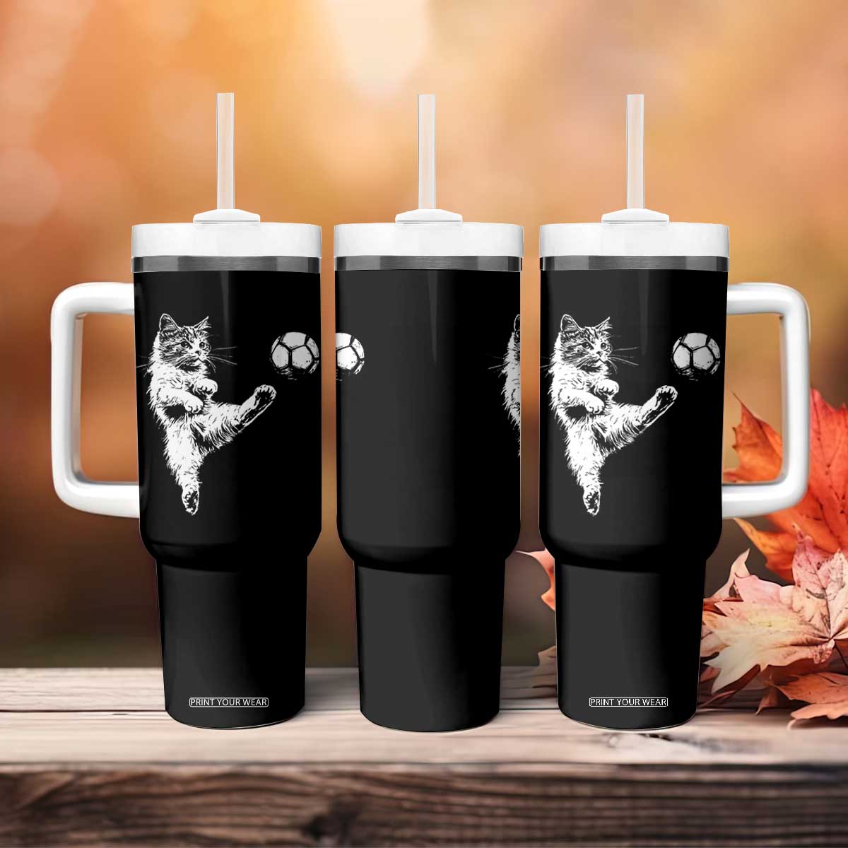 Vintage Sketch Soccer Cat Graphic Tumbler With Handle Kitten Kicking Football Sports Lover TS02 Print Your Wear