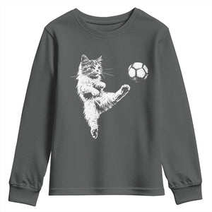 Vintage Sketch Soccer Cat Graphic Youth Sweatshirt Kitten Kicking Football Sports Lover TS02 Dark Heather Print Your Wear