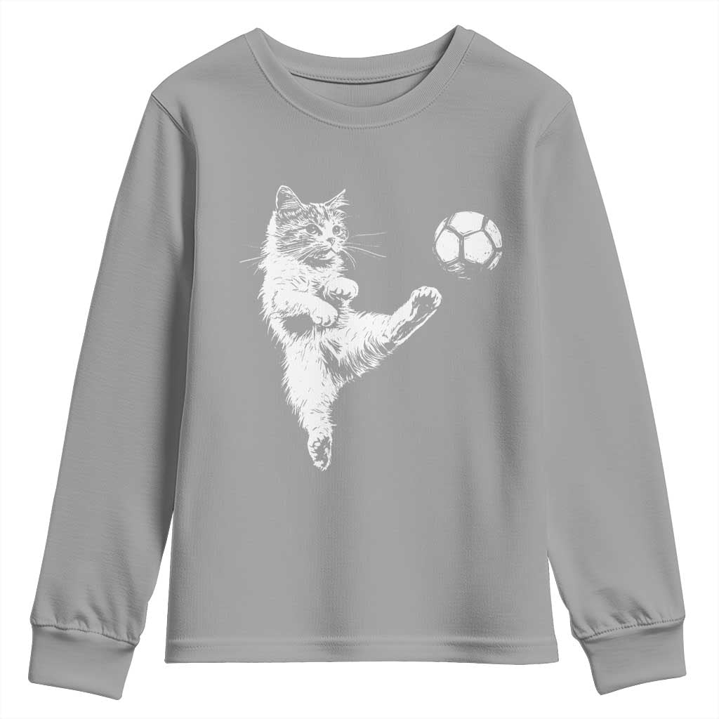 Vintage Sketch Soccer Cat Graphic Youth Sweatshirt Kitten Kicking Football Sports Lover TS02 Sport Gray Print Your Wear