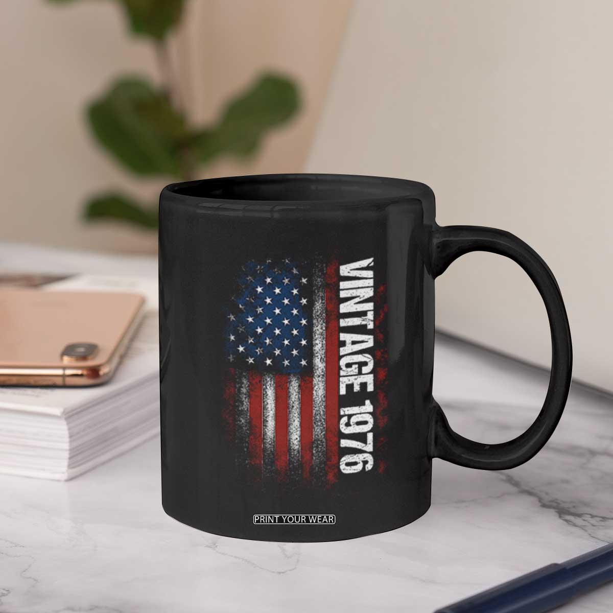 1976 Distressed American Flag Coffee Mug Patriotic 50th Birthday Graphic